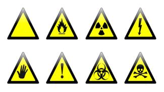 a variety of yellow caution road signs