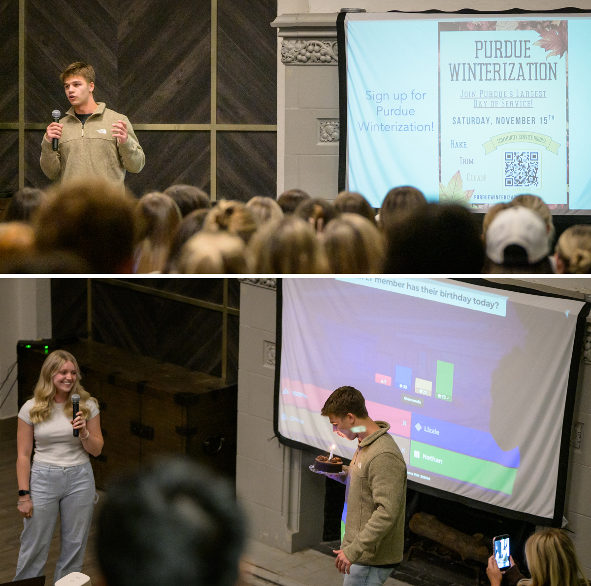 students speaking at Large Group