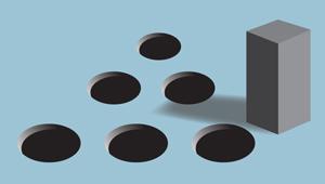 six round holes and a square block beside them